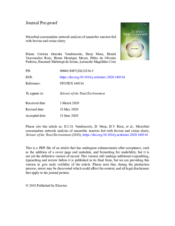 (PDF) Microbial communities network analysis of anaerobic reactors fed ...