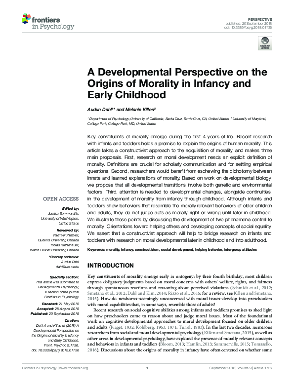 (PDF) A Developmental Perspective on the Origins of Morality in Infancy ...