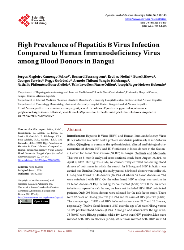 (PDF) High Prevalence of Hepatitis B Virus Infection Compared to Human ...