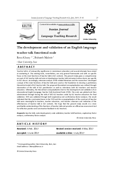 (PDF) The Development and Validation of an English Language Teacher ...