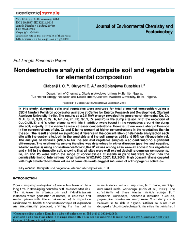 (PDF) Nondestructive analysis of dumpsite soil and vegetable for ...
