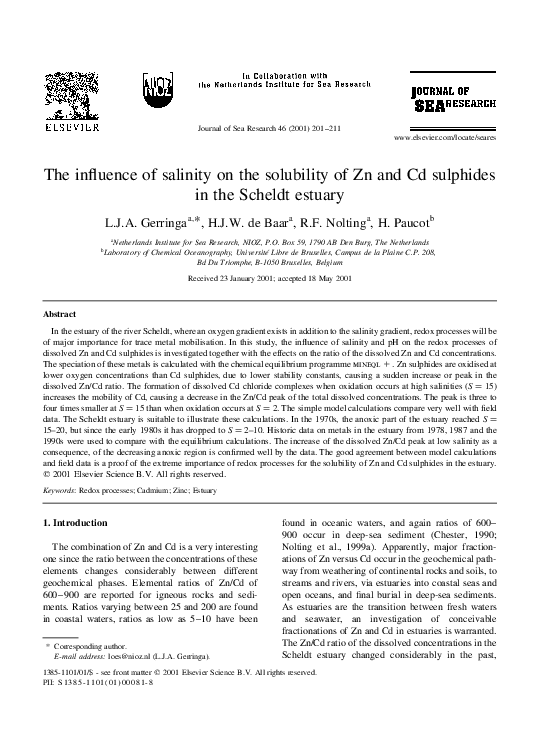 (PDF) The influence of salinity on the solubility of Zn and Cd ...