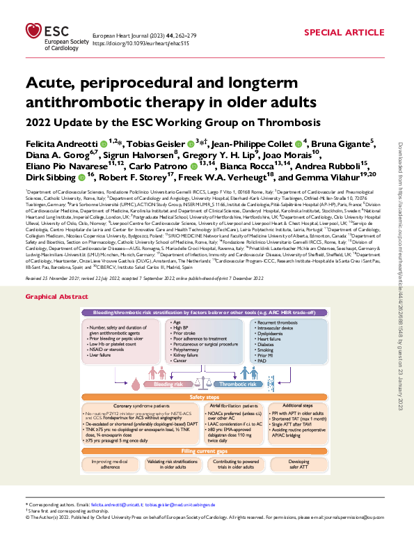 (PDF) Acute, periprocedural and longterm antithrombotic therapy in ...