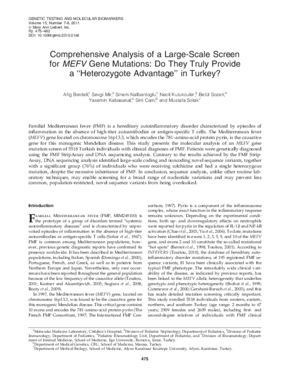 (PDF) Comprehensive Analysis of a Large-Scale Screen for MEFV Gene ...