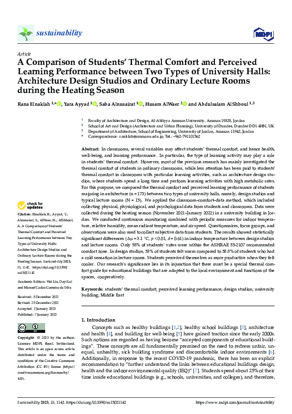 (PDF) A Comparison of Students’ Thermal Comfort and Perceived Learning ...