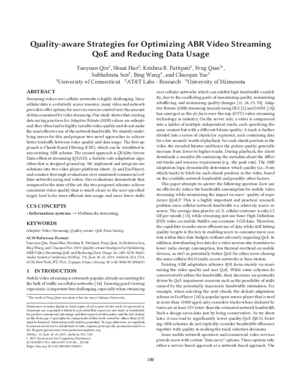 (PDF) Quality-aware strategies for optimizing ABR video streaming QoE ...