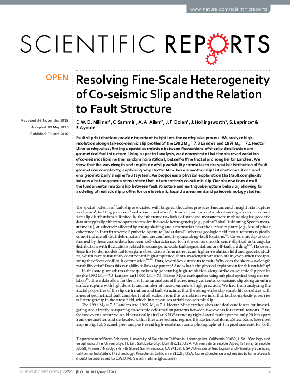 (PDF) Resolving Fine-Scale Heterogeneity of Co-seismic Slip and the ...