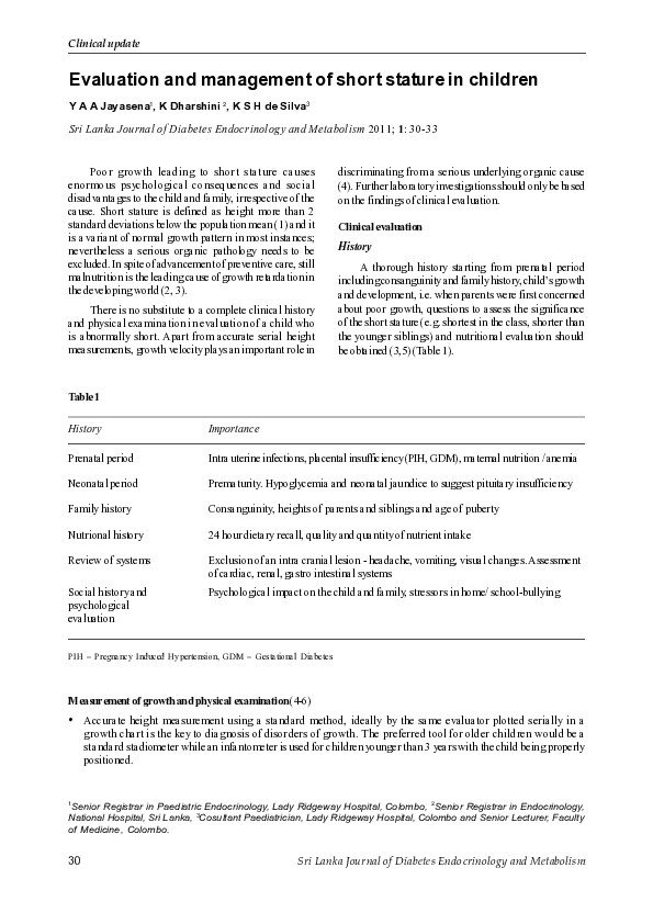 (PDF) Evaluation and management of short stature in children