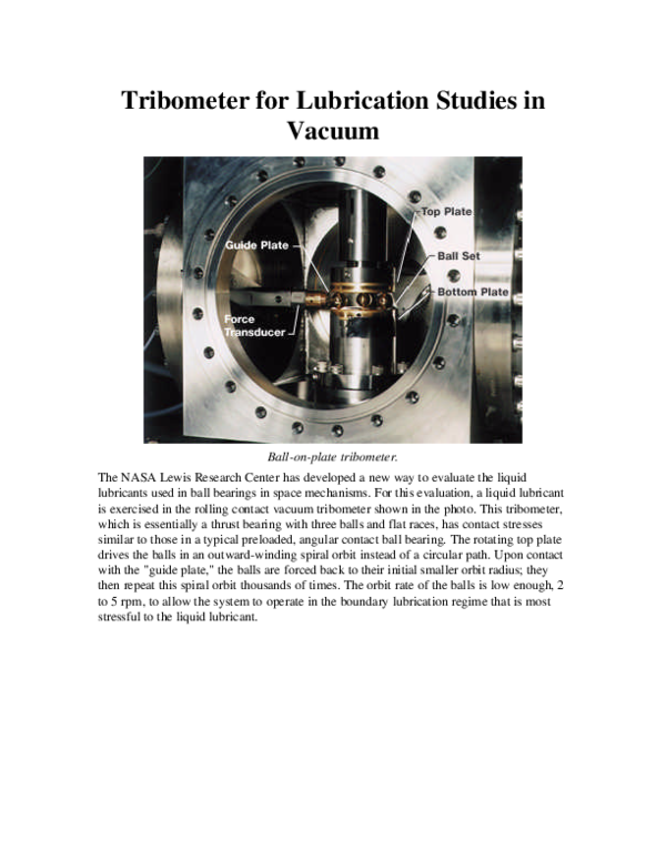 (PDF) Tribometer for Lubrication Studies in Vacuum