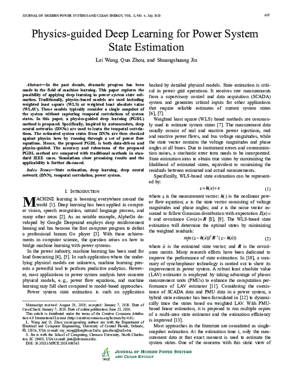 (PDF) Physics-guided Deep Learning for Power System State Estimation