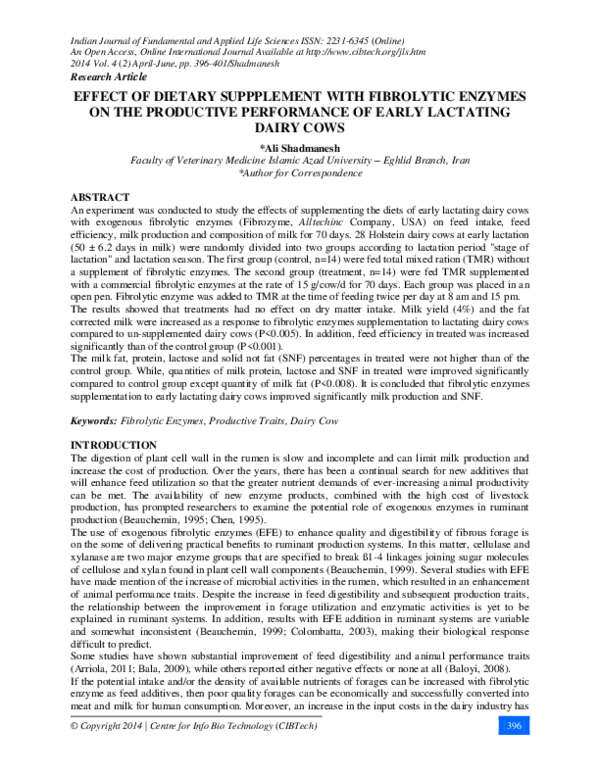 (PDF) Effect of Dietary Suppplement with Fibrolytic Enzymes on the ...