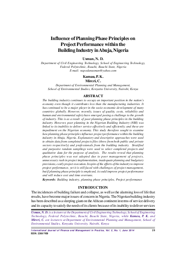 (PDF) Influence of Planning Phase Principles on Project Performance ...