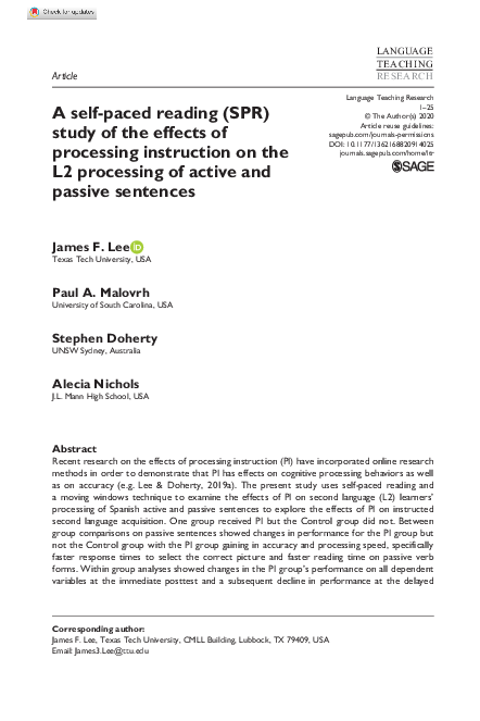 (PDF) A self-paced reading (SPR) study of the effects of processing ...