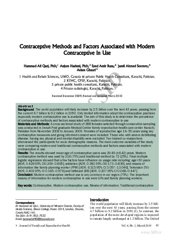 (PDF) Contraceptive Methods and Factors Associated with Modern ...