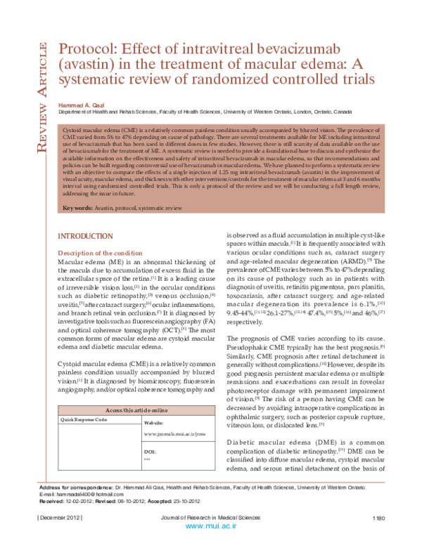 (PDF) Protocol: Effect of intravitreal bevacizumab (avastin) in the ...