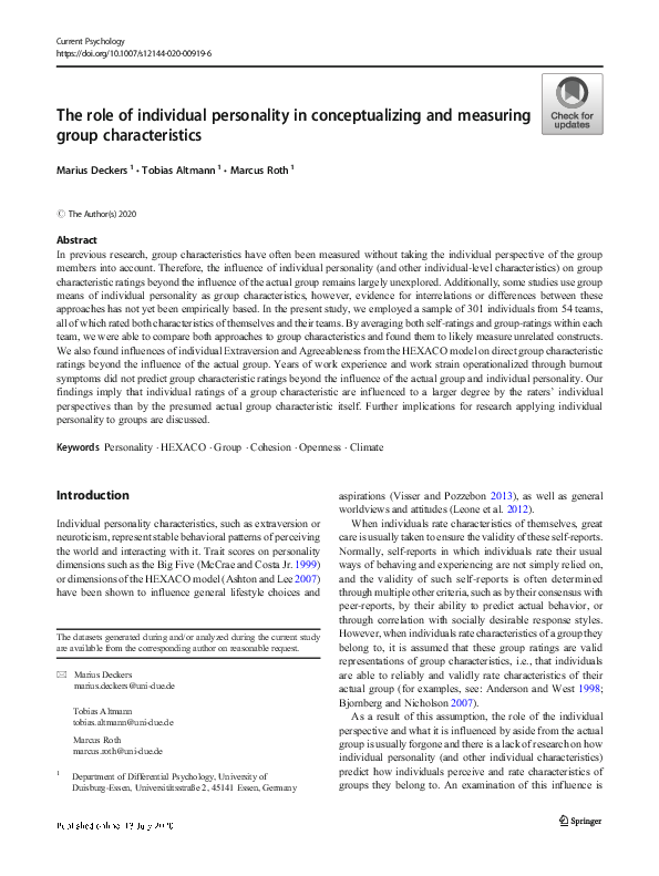 (PDF) The role of individual personality in conceptualizing and ...