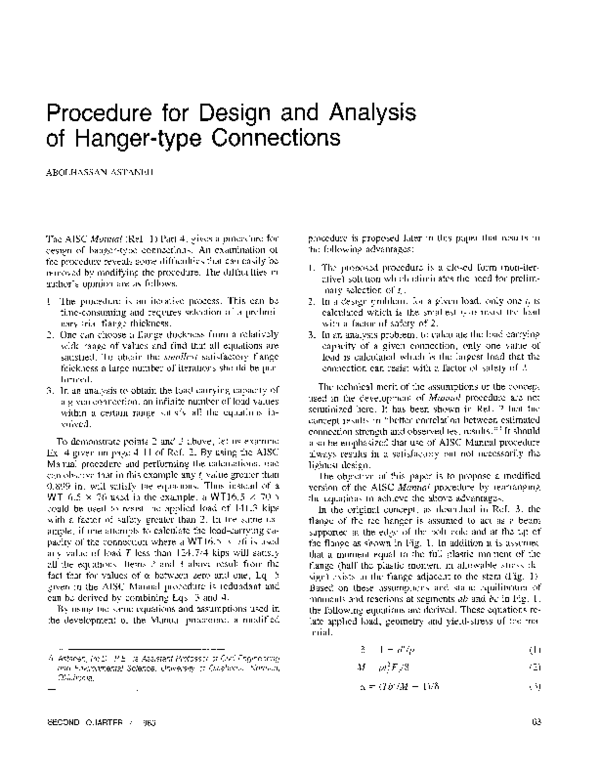 (PDF) Procedure for a Design and Analysis of Hanger-type Connections