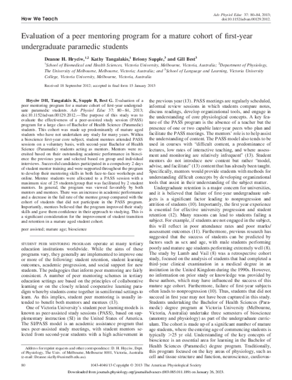 (PDF) Evaluation of a peer mentoring program for a mature cohort of ...