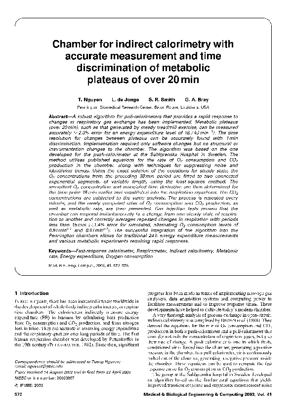 (PDF) Chamber for indirect calorimetry with accurate measurement and ...