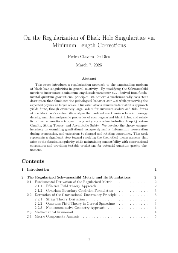 (PDF) On the Regularization of Black Hole Singularities via Minimum ...