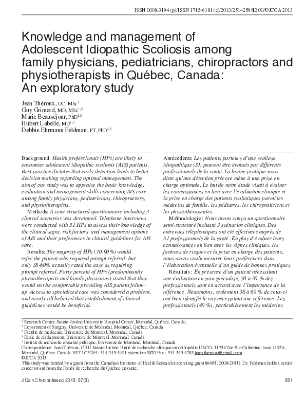 (PDF) Knowledge and management of Adolescent Idiopathic Scoliosis among ...