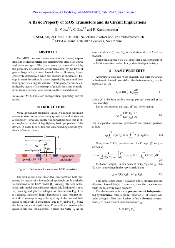 (PDF) A basic property of MOS transistors and its circuit implications
