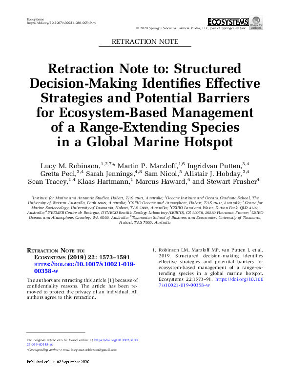 (PDF) Retraction Note to: Structured Decision-Making Identifies ...