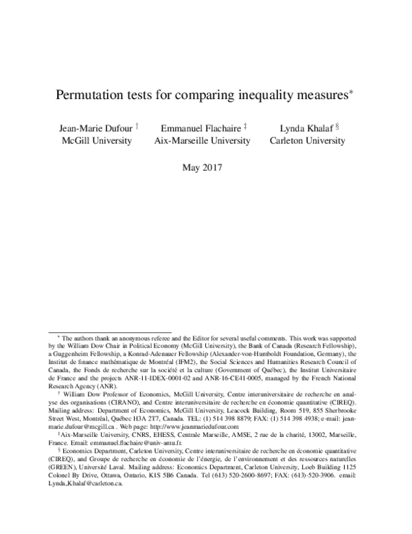 (PDF) Permutation Tests for Comparing Inequality Measures