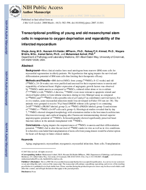 Transcriptional profiling of young and old mesenchymal stem cells in ...
