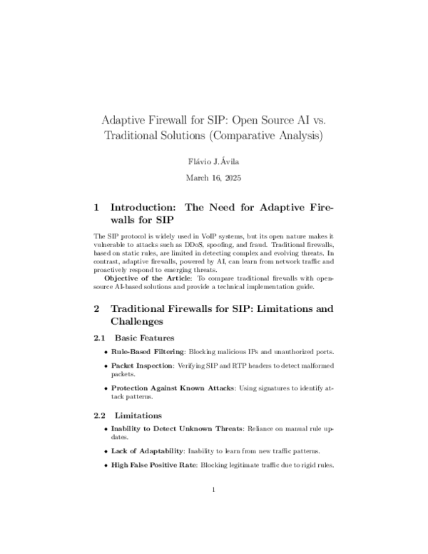 (PDF) Adaptive Firewall for SIP: Open Source AI vs. Traditional ...