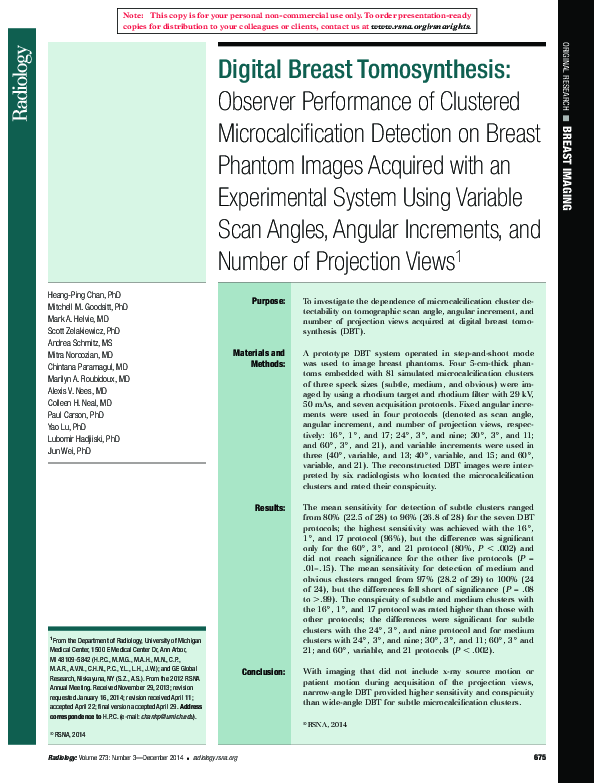 (PDF) Digital Breast Tomosynthesis: Observer Performance of Clustered ...