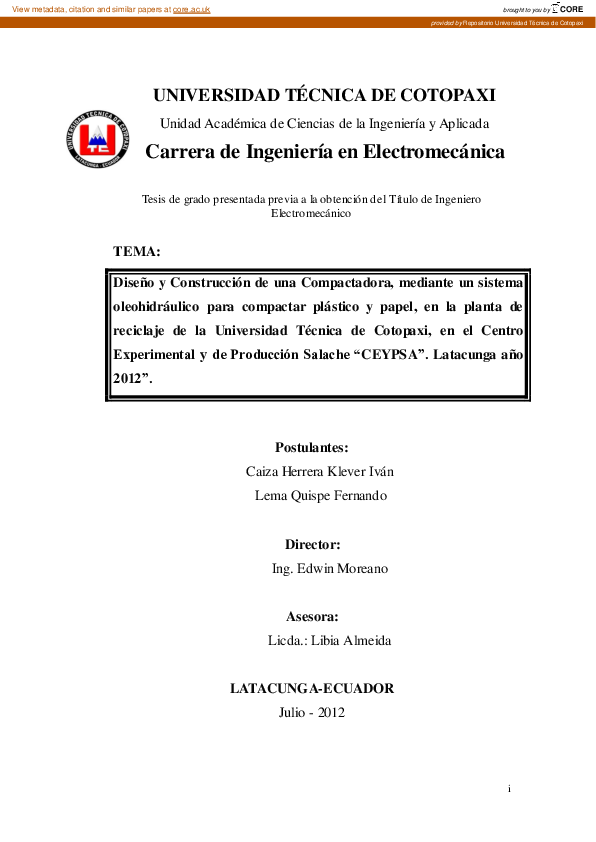 (PDF) Diseño y Construcción de una Compactadora, mediante un sistema ...
