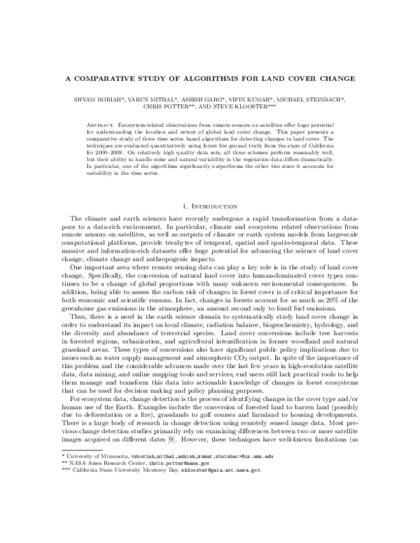 (PDF) A Comparative Study of Algorithms for Land Cover Change