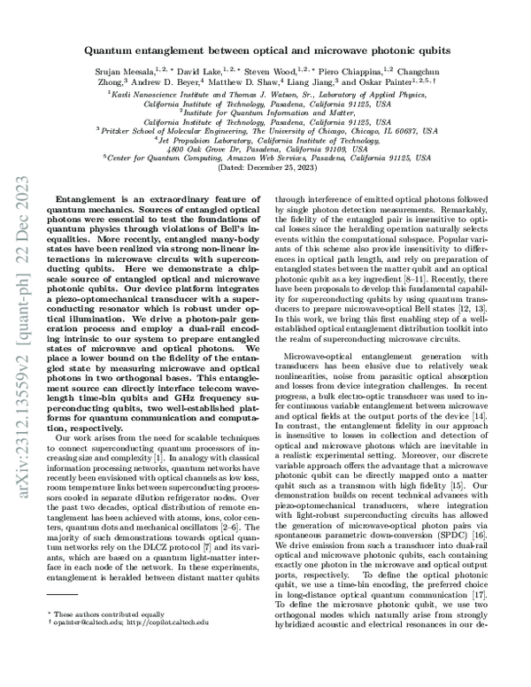 (PDF) Quantum entanglement between optical and microwave photonic qubits