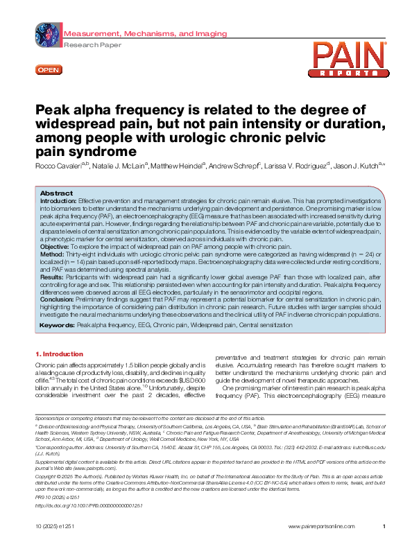 (PDF) Peak alpha frequency is related to the degree of widespread pain ...