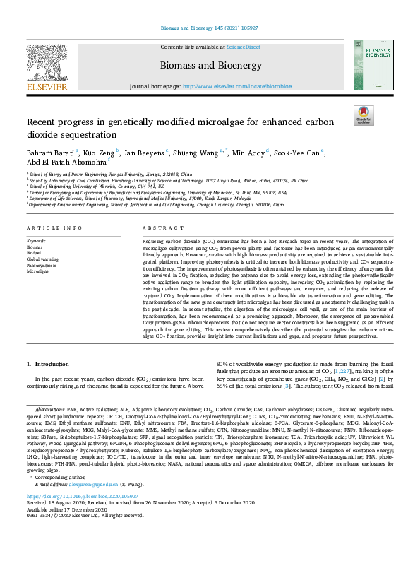 (PDF) Recent progress in genetically modified microalgae for enhanced ...