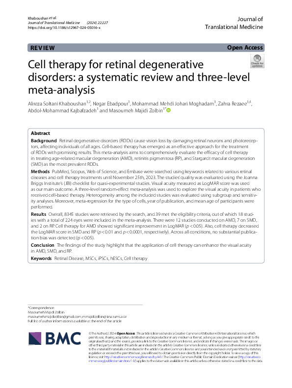 (PDF) Cell therapy for retinal degenerative disorders: a systematic ...