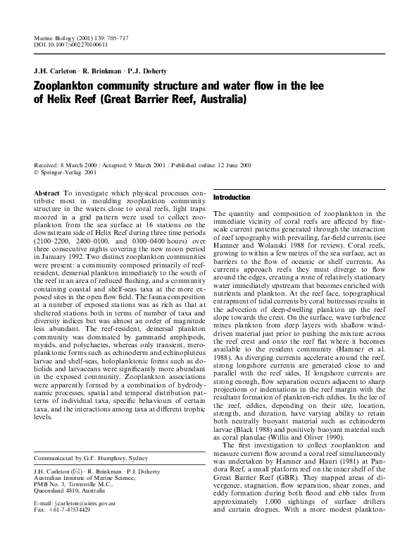 (PDF) Zooplankton community structure and water flow in the lee of ...