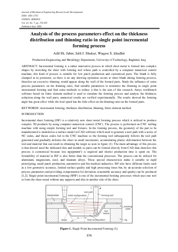 (PDF) Analysis of the process parameters effect on the thickness ...