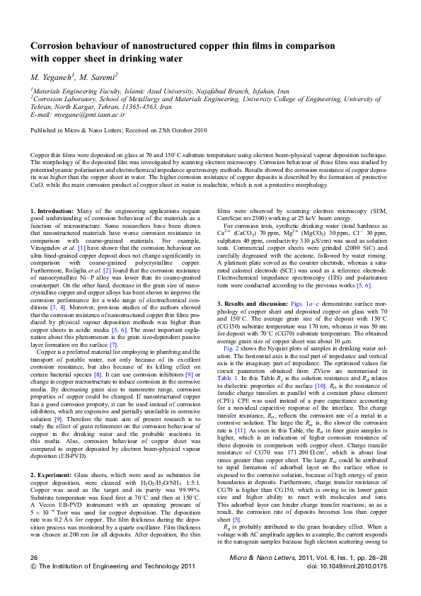 (PDF) Corrosion behaviour of nanostructured copper thin films in ...