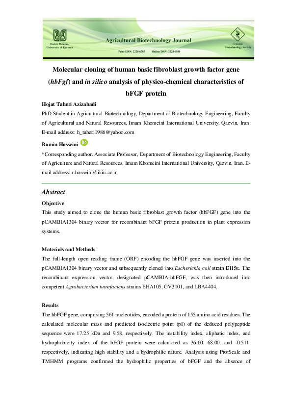(PDF) Molecular cloning of human basic fibroblast growth factor gene ...