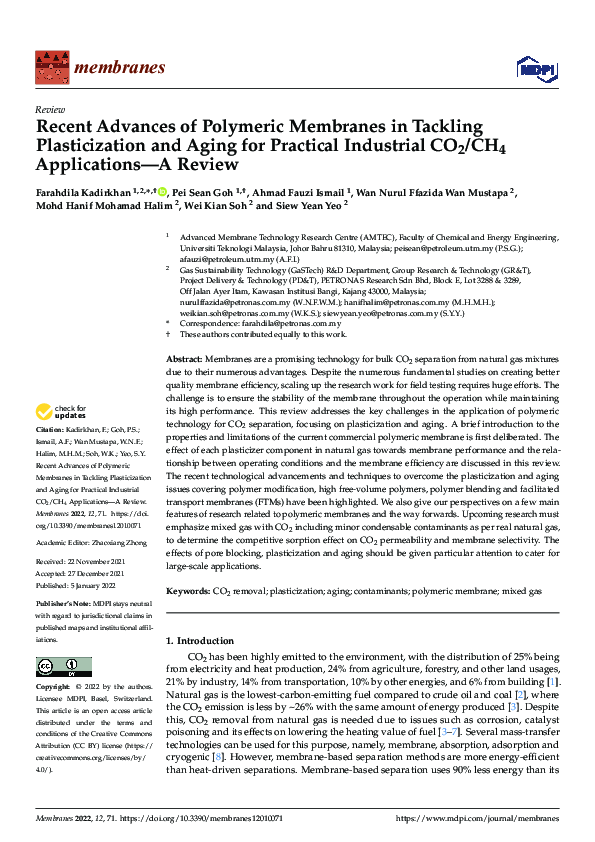 (PDF) Recent Advances of Polymeric Membranes in Tackling Plasticization ...