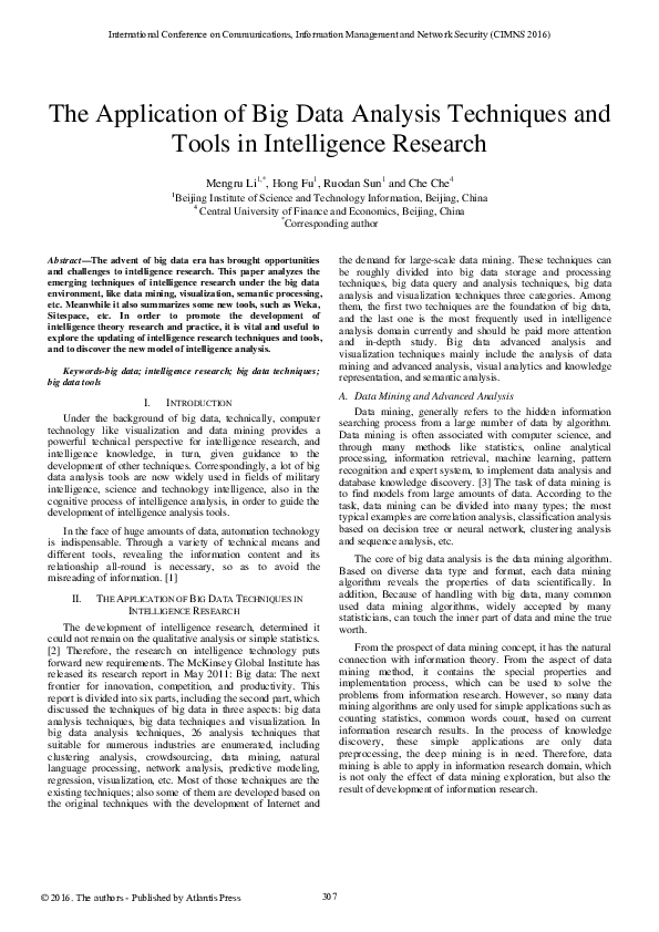 (PDF) The Application of Big Data Analysis Techniques and Tools in ...