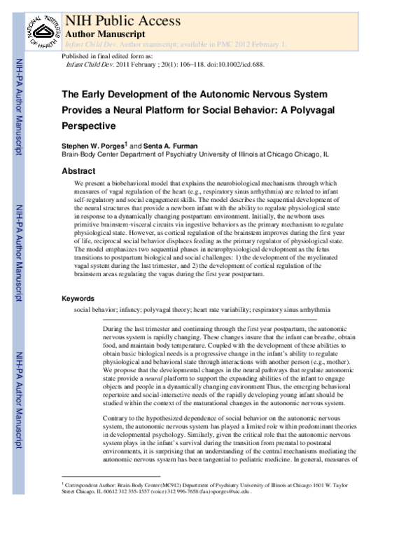 (PDF) The early development of the autonomic nervous system provides a ...