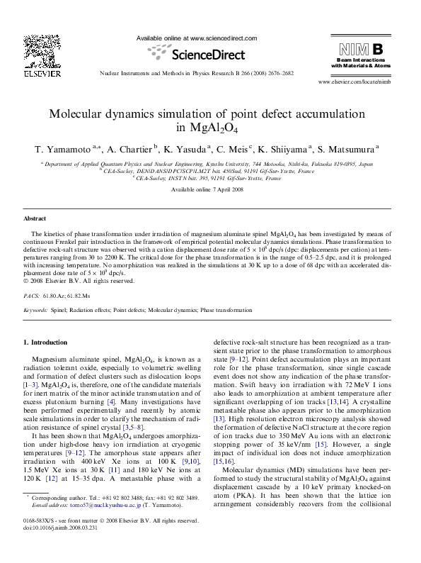 (PDF) Molecular dynamics simulation of point defect accumulation in MgAl2O4