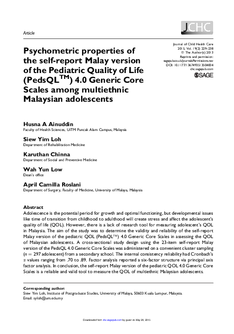 (PDF) Psychometric properties of the self-report Malay version of the ...