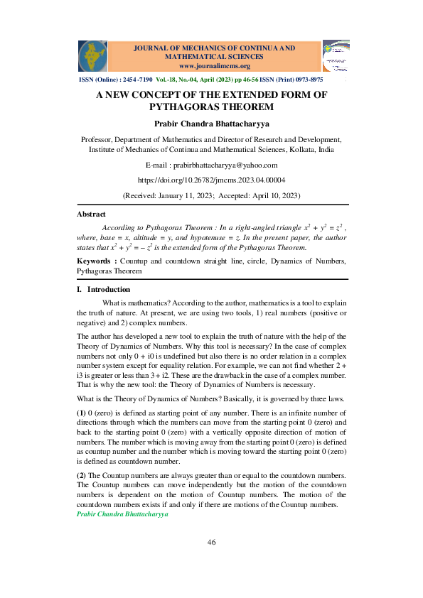 (PDF) A NEW CONCEPT OF THE EXTENDED FORM OF PYTHAGORAS THEOREM