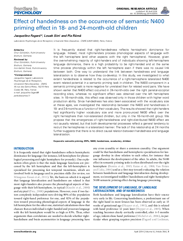 (PDF) Effect of handedness on the occurrence of semantic N400 priming ...