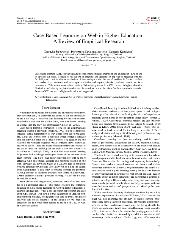 (PDF) Case-Based Learning on Web in Higher Education: A Review of ...
