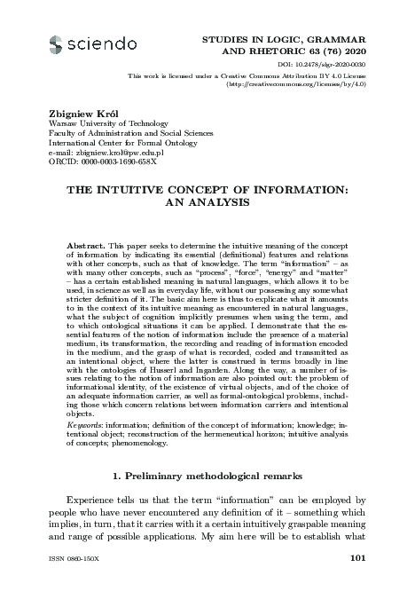 (PDF) The Intuitive Concept of Information: An Analysis
